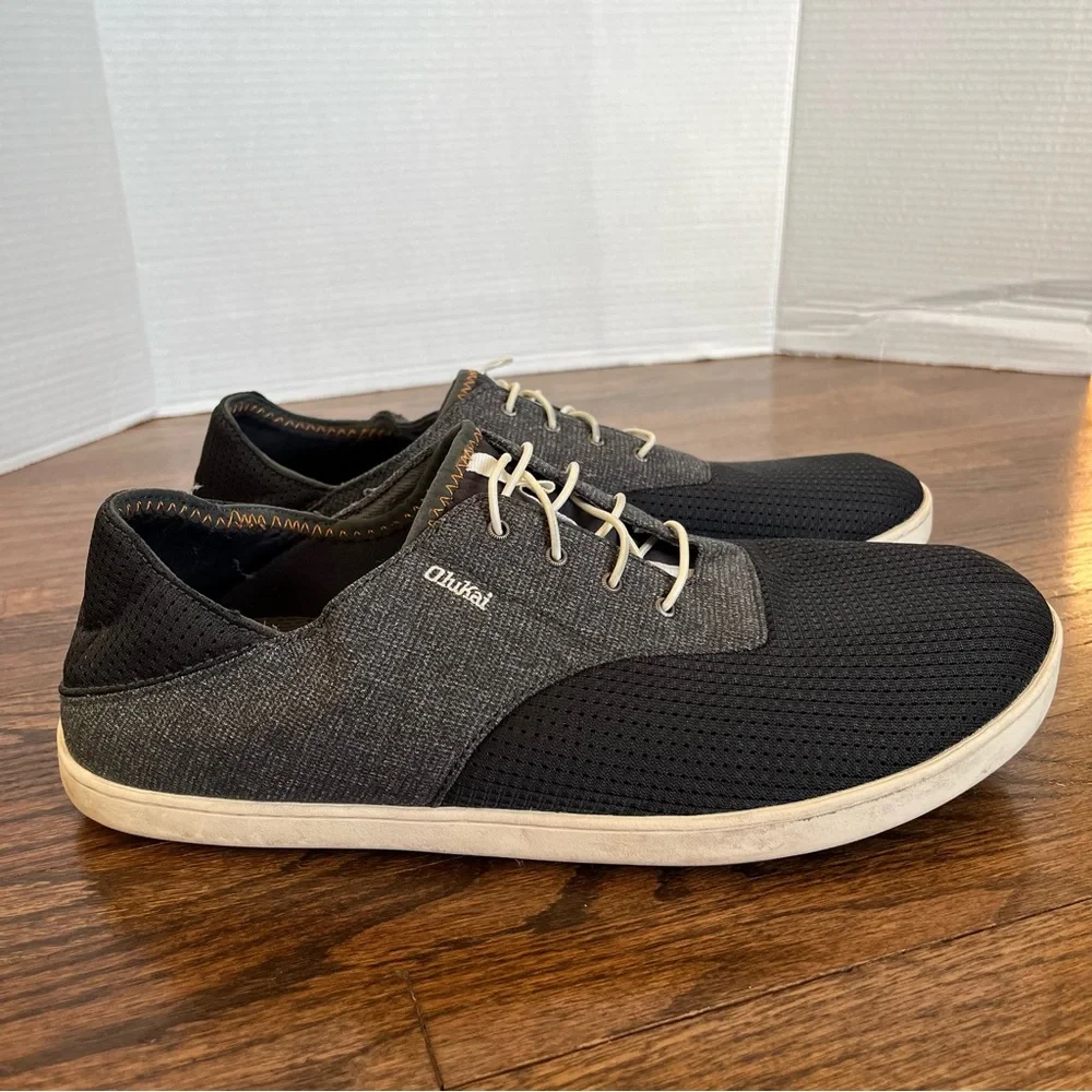 OluKai Men's No Tie Boat Shoes Nohea Moku Dark Shadow Blue Gray size 12 VGUC